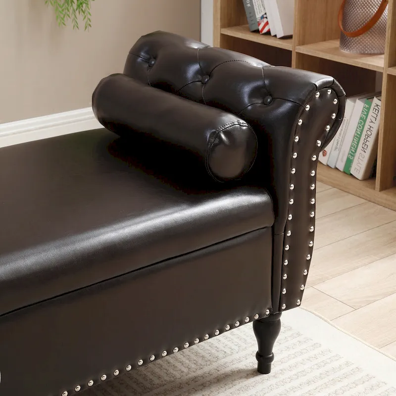 63 PU End of Bed Bench Flip Top Entryway Ottoman with 1 Pillow