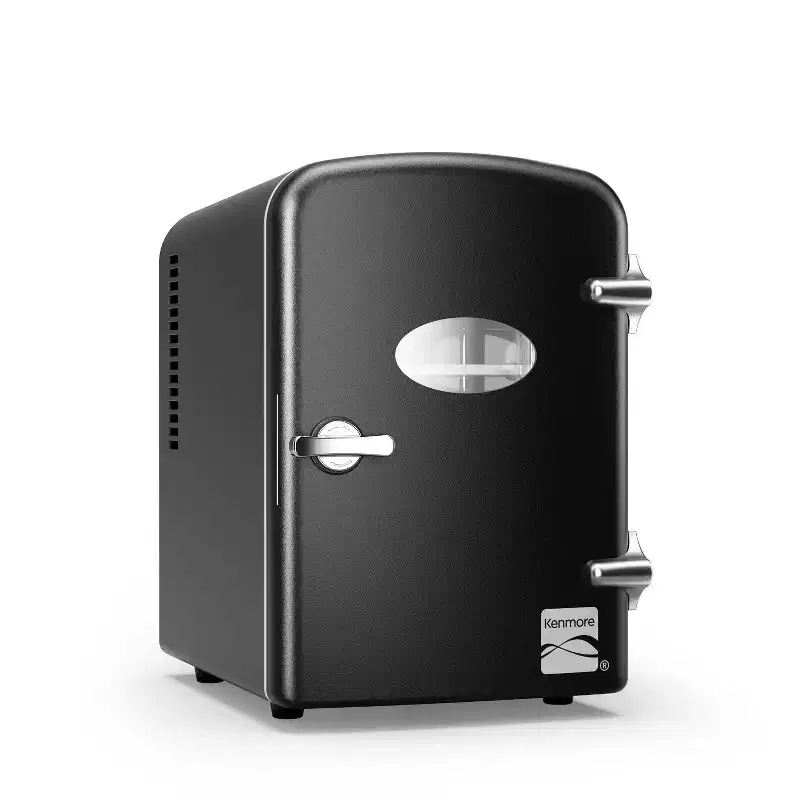 Kenmore 6 Can Mini Refrigerator: Countertop Tiny Fridge for Skincare & Makeup, 40°F Cooling, Black, 0.14 cu ft Capacity
