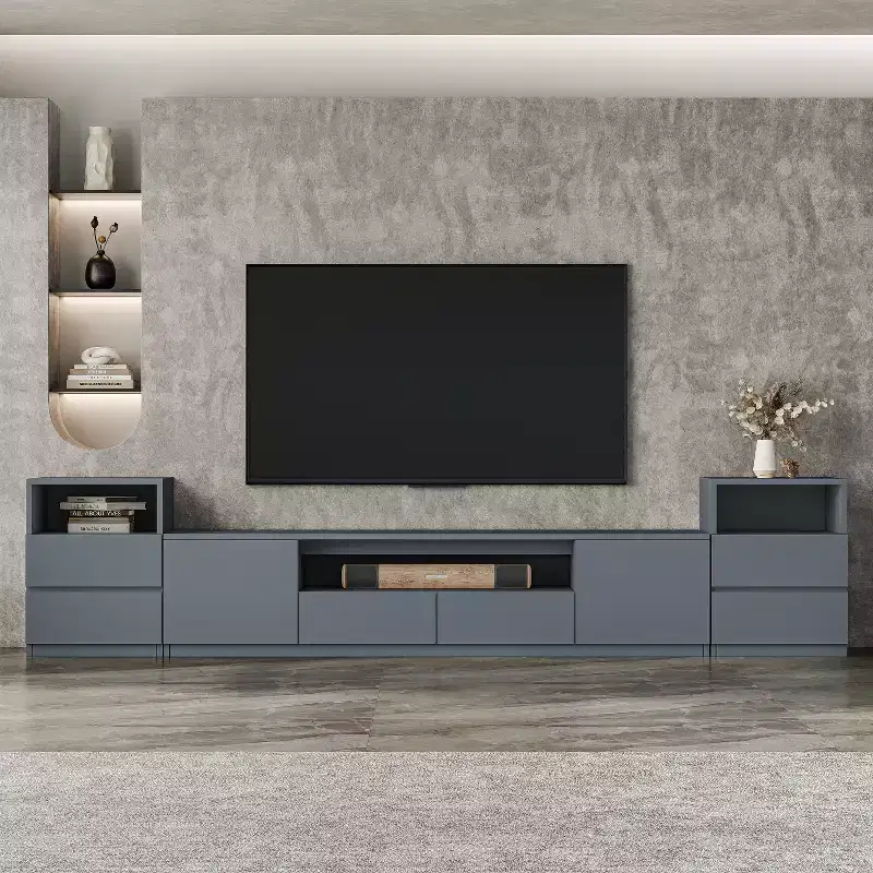 ATJafurn Modern 118.2'' Entertainment Center for 55/65/75 Inch TV, Media Console Includes TV Stand and 2 Drawer Storage Cabinet For Living Room