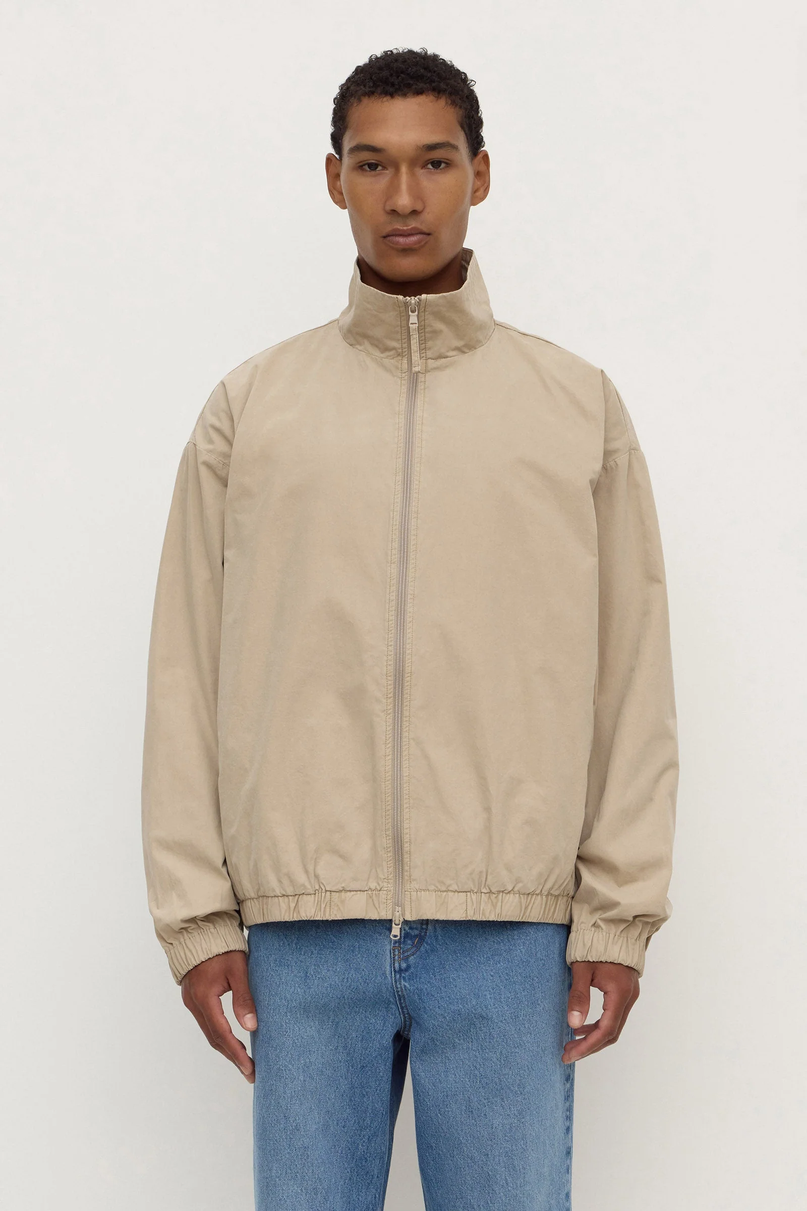 Ash Grey Cotton Stand Collar Jacket