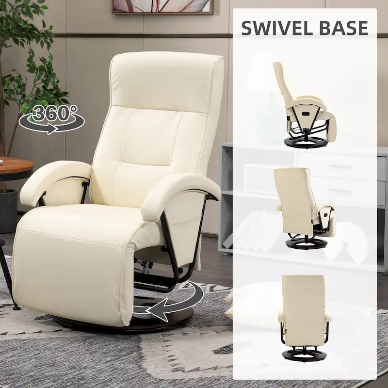 HOMCOM PU Recliner with Footrest, Lounge Chair with 135 Adjustable Backrest, Swivel Wood Base