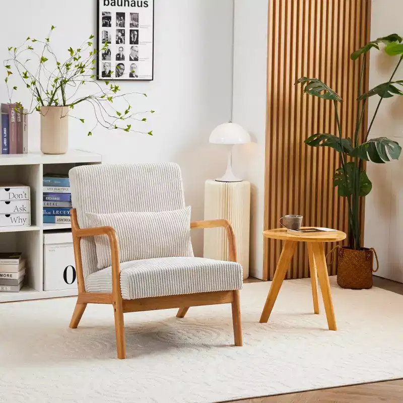 TUYOHW Mid-Century Modern Accent Chair,Upholstered Armchair with Pillow,Rubberwood Frame,Reading Chair for Living Room,Bedroom,Balcony