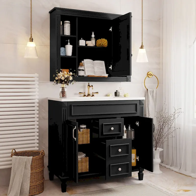 36 Bathroom Vanity with Top Sink, Modern Bathroom Storage Cabinet with 2 Soft Closing Doors, 2 Drawers and Single Sink