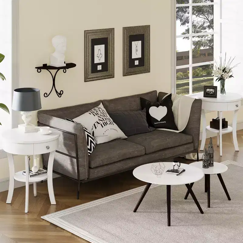 tier Side End Sofa Table Round Nightstand Bedroom Living Room White/Espresso/Black