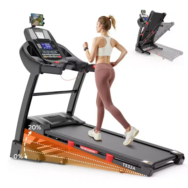 Treadmill with Auto Incline for Home, Folding Treadmill with 20% Incline, 5.0HP Brushless Motor, 0.6-12mph, Shock Absorption