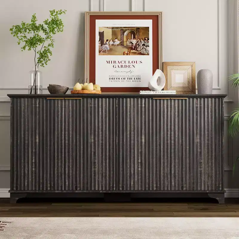 Whizmax Fluted Buffet Sideboard Cabinet with 4 Doors and Storage, Storage Cabinet with Adjustable Shelves, Coffee Bar Cabinet for Kitchen, Living Room