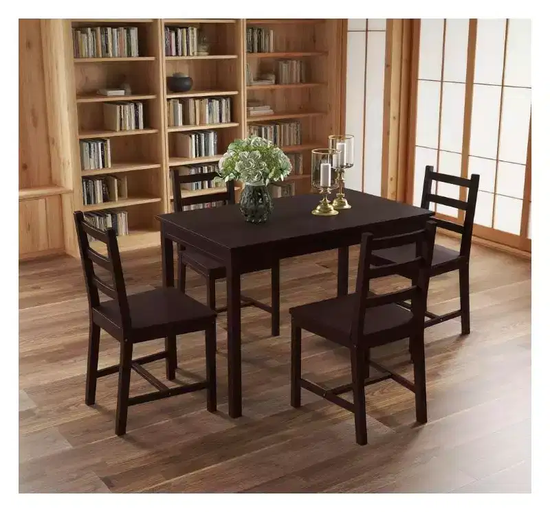 Okak 5-Piece Modern Style Dining Table Set & Flated Back Chairs for Kitchen,Dining Room,Vintage Dinette Set with Solid Wood Frame