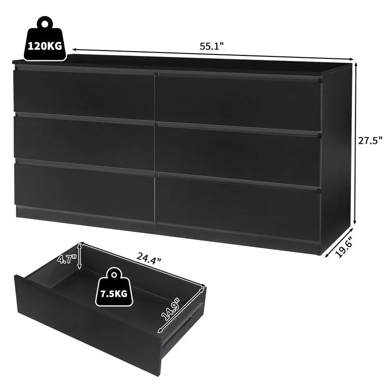Modern Wood Dresser for Bedroom with Wide Drawers