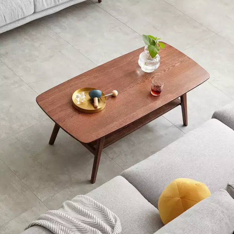 GDFStudio Wright Modern Solid Oak Wood Rectangle Coffee Table With Storage Shelf