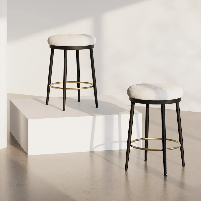 Roomfitters Modern Counter Stools, Set of 2 Bar Height Chairs with Iron Frame, Cushioned Seat and Footrest