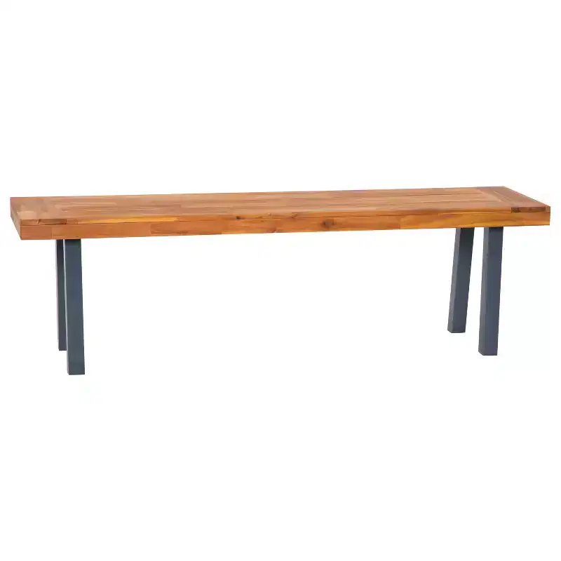 Emma and Oliver Rustic Natural Acacia Wood Bench with Seating for Two, Flared Wooden Legs and Slatted Surface for Indoor and Outdoor Use