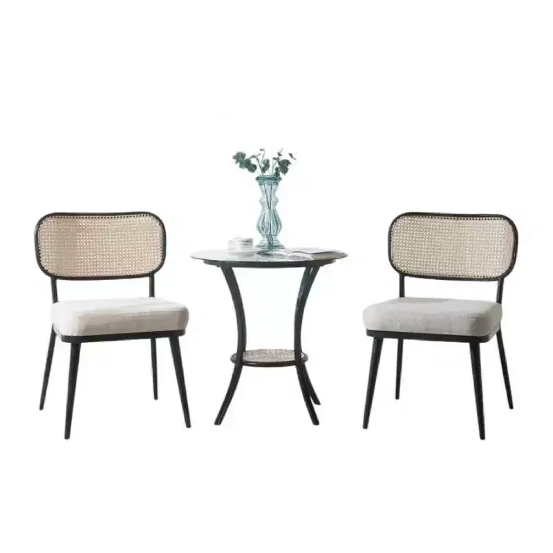 Col 3pc Accent Table and Chair Set, Black Legs, Glass Top, Padded Seat -BM337289