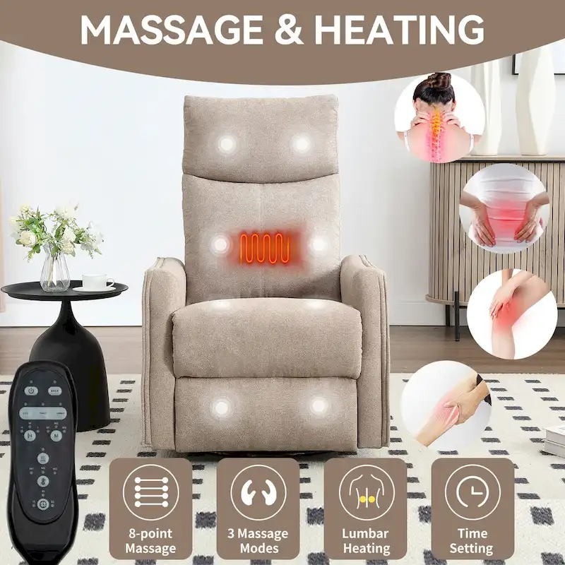360 Swivel Rocker Recliner Chair with Massage and Lumbar Heating