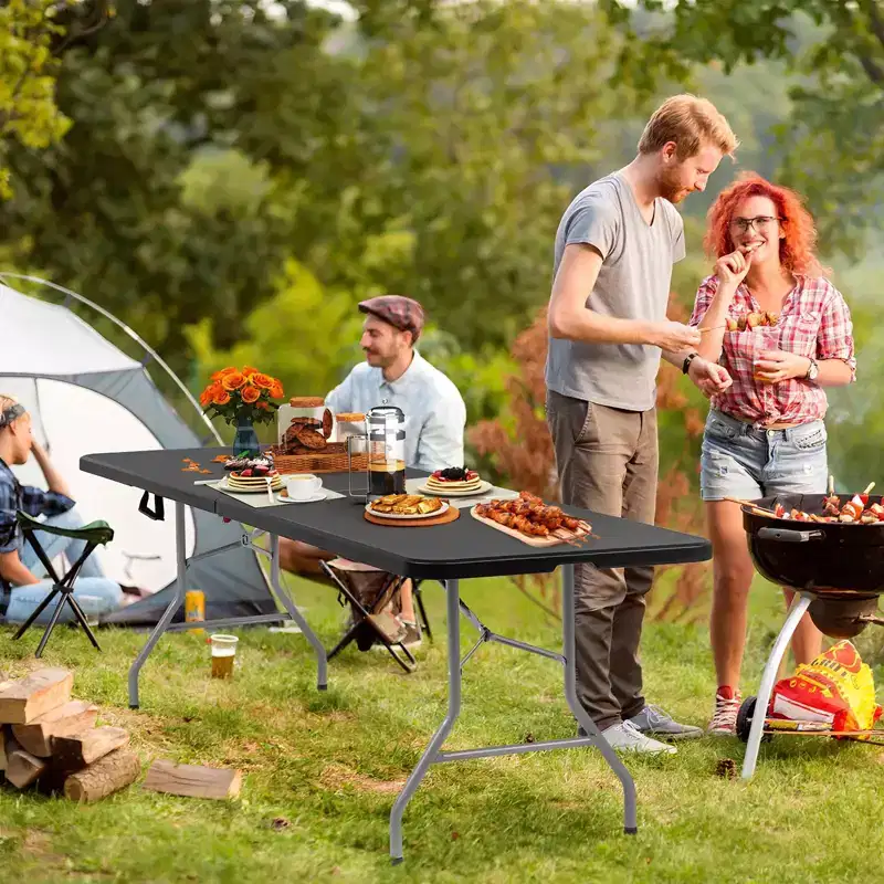 SUGIFT 8ft Folding Table Fold-in-Half Long Party Table Collapsible Portable Table with Heavy-Duty Design