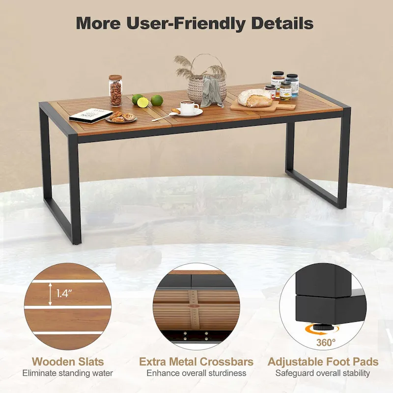Costway 79 Acacia Wood 8-Person Patio Table with 1.9 Umbrella Hole, - See Details