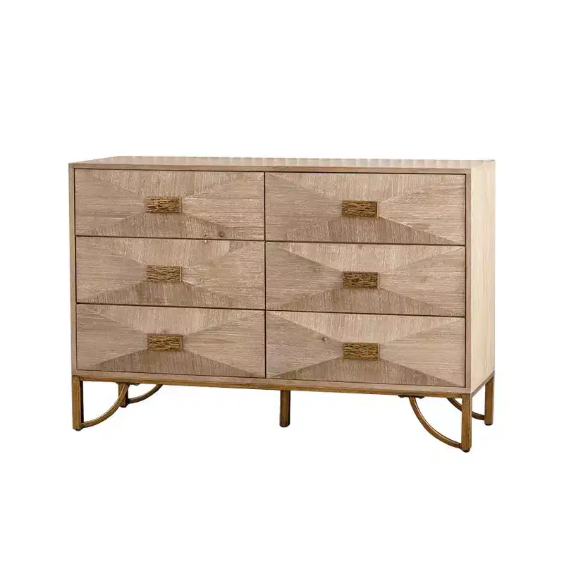 Light Wood 6-Drawer Dresser & Chest Modern Design with Smooth Sliding Drawers for Living Room/Bedroom/Entryway Storage