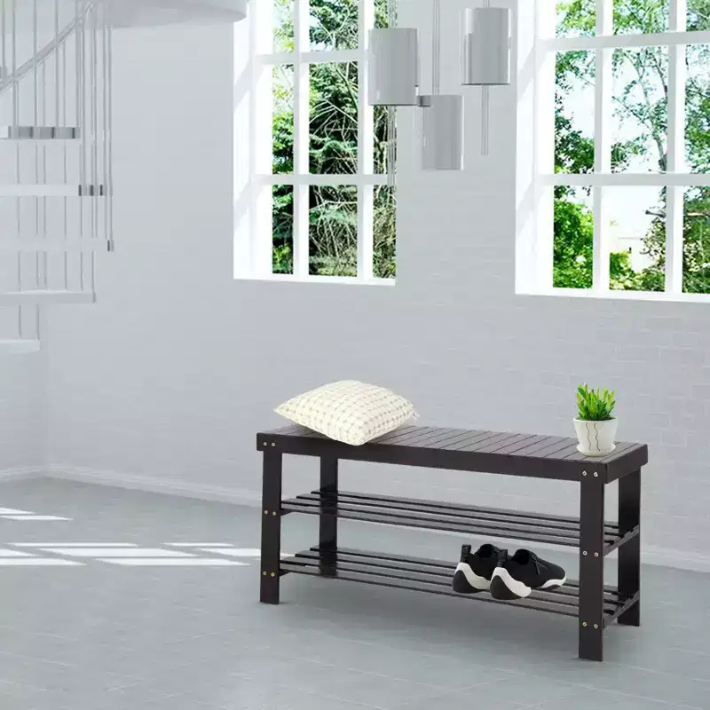 3-Tier Bamboo Shoe Rack Storage Bench, 35.43