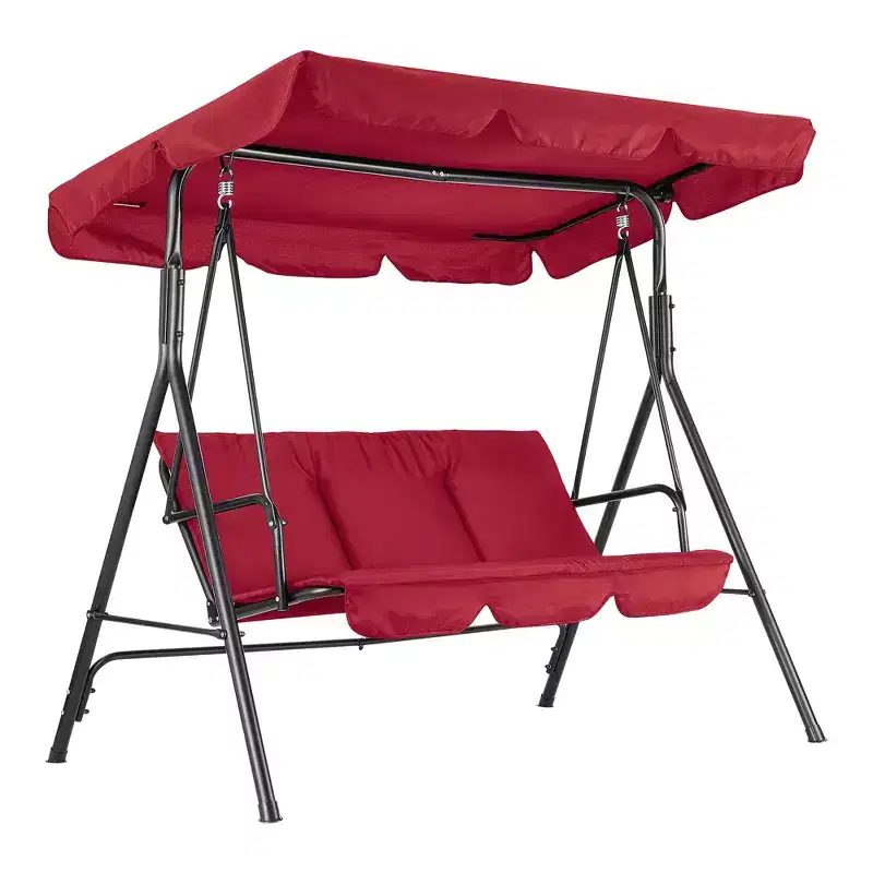 3-Seat Outdoor Porch Swing with Adjustable Canopy, Thickened Cushions Glider Bench, UV Resistant Waterproof for Patio
