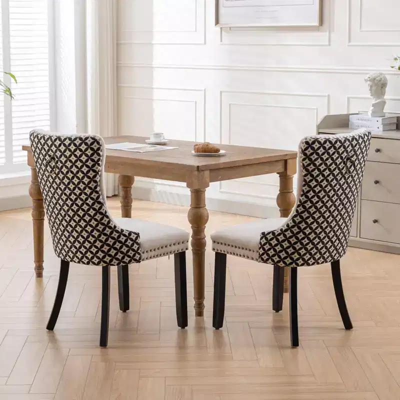 High Backrest Velvet Upholstered Dining Chairs Set of 2 with Wood Legs