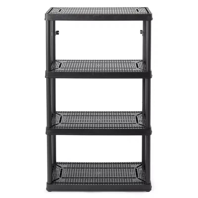 Gracious Living 4 Shelf Fixed Height Ventilated Medium Duty Shelving Unit, Black