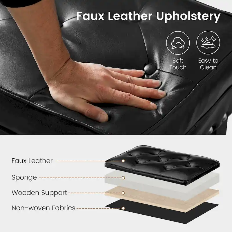 Black / Coffee Mid-Century Button-Tufted PU Leather Ottoman
