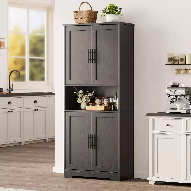 70 in Tall Kitchen Storage Pantry Cabinet with 4 Doors and Adjustable Shelves, Freestanding Cupboard for Dining Room, Bathroom, Laundry Room
