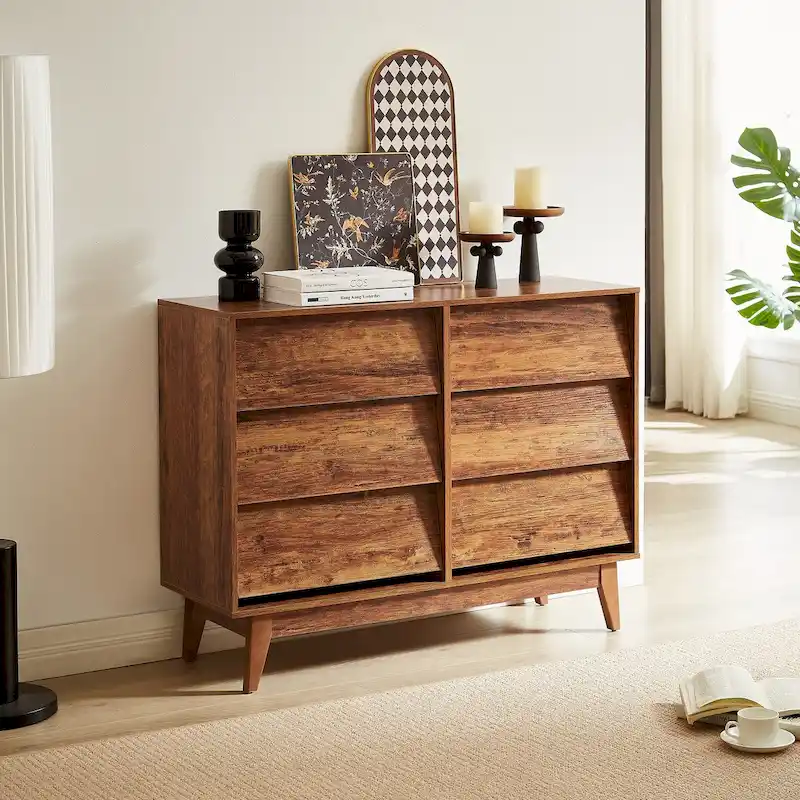Brown/Black 4 or 6-Drawer Dresser, Mid-Century Style, for Bedroom