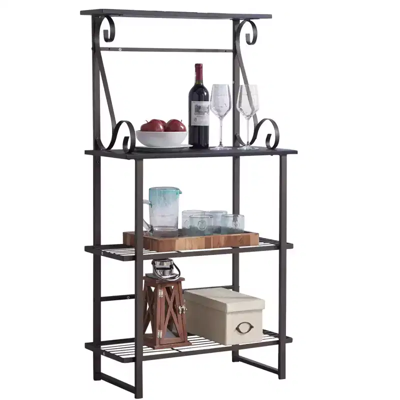Kings Brand Furniture Covington Metal Kitchen Shelves Bakers Rack Microwave Stand, Pewter