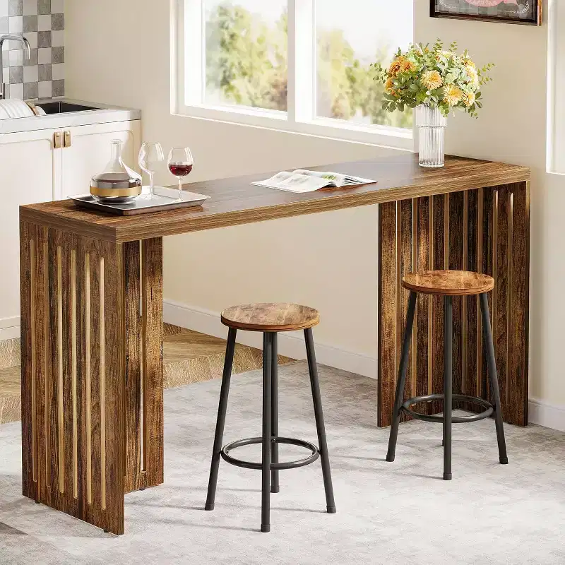 63Counter Height Pub Table, Rectangular High Top Kitchen & Dining Counter Tables with Louvered Base for Narrow Space