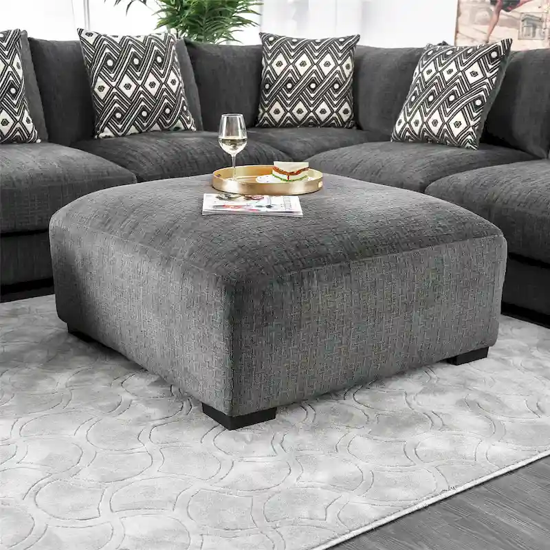 Contemporary Chenille Padded Cocktail Ottoman