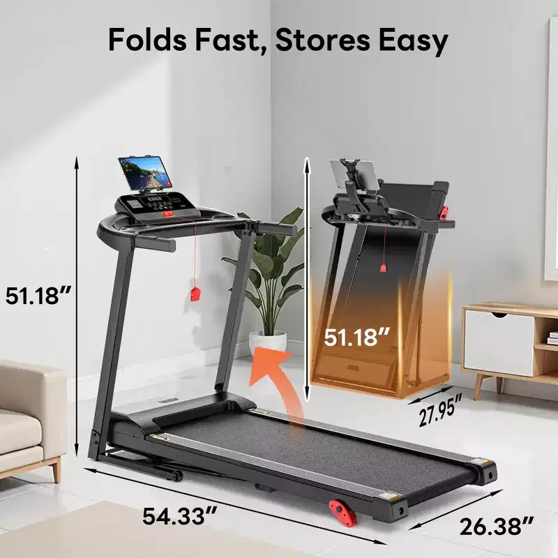 Portable Folding Treadmills Clearance, 2.75 HP Foldable Compact Treadmill for Home Office, Walking Running Treadmill with LED Display for Exercise