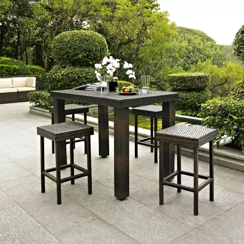 Palm Harbor 5pc Outdoor Wicker Counter Height Dining Set - Brown - Crosley: Steel Frame, UV-Resistant, No Cushion