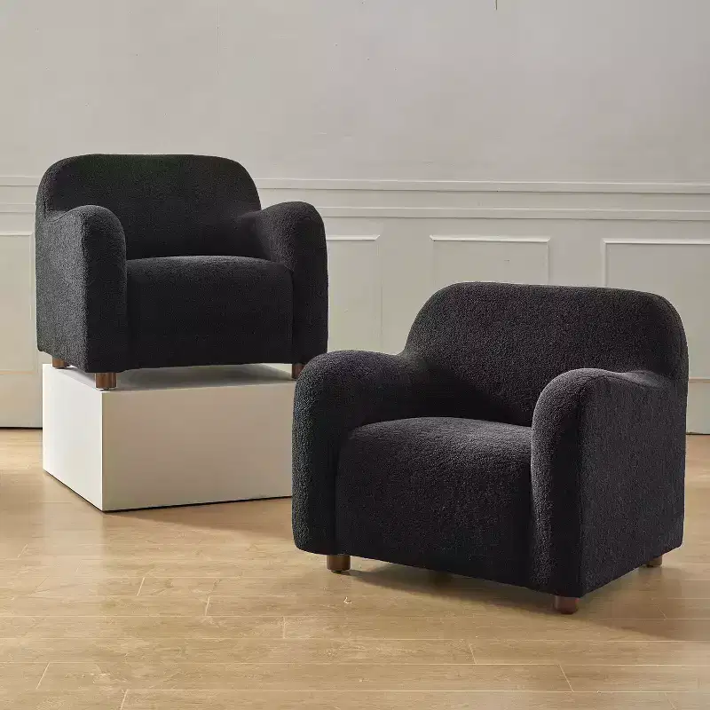 Boucle Upholstered Armchair Set of 2, Black / Ivory (1 Seat Each)