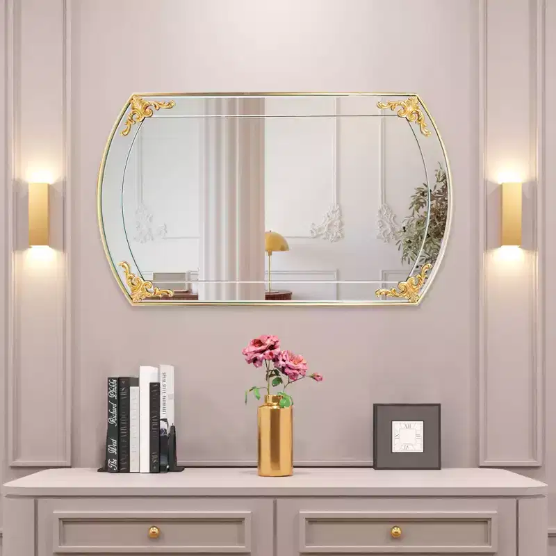 Gold Gilded Rectangular Vanity Wall Mirror, Arched Frame