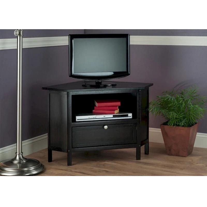 Corner TV and Media Stand, Espresso - 34.65 x 23.94 x 22.28 inches
