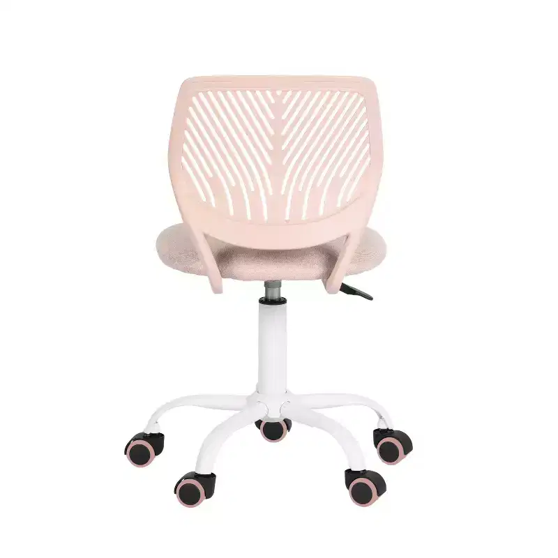 HomeRoots Pale Pink and White Adjustable Height Swivel Rolling Office Chair