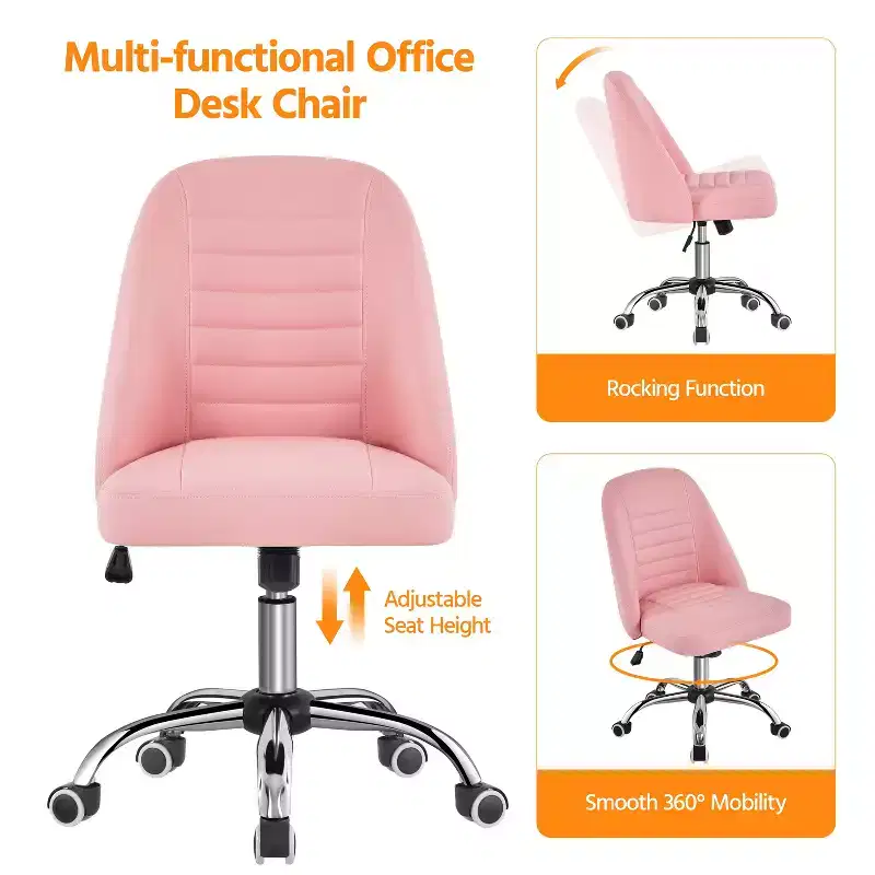 Faux Leather Mid Back Home Office Desk Chair with Chrome-plated Metal Base