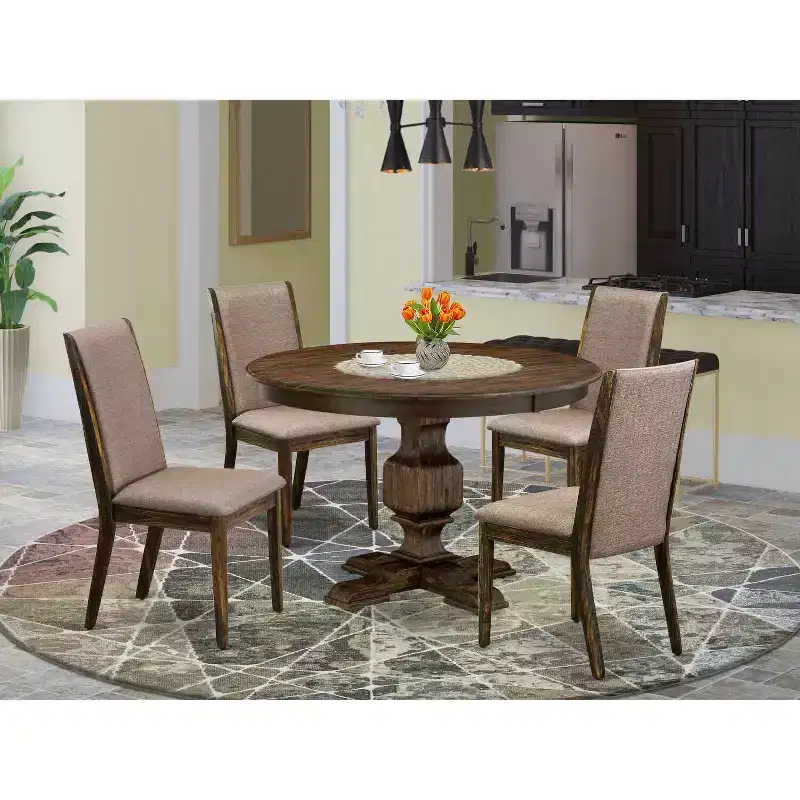 HomeStock Distressed Jacobean 5 Piece Round Dining Set