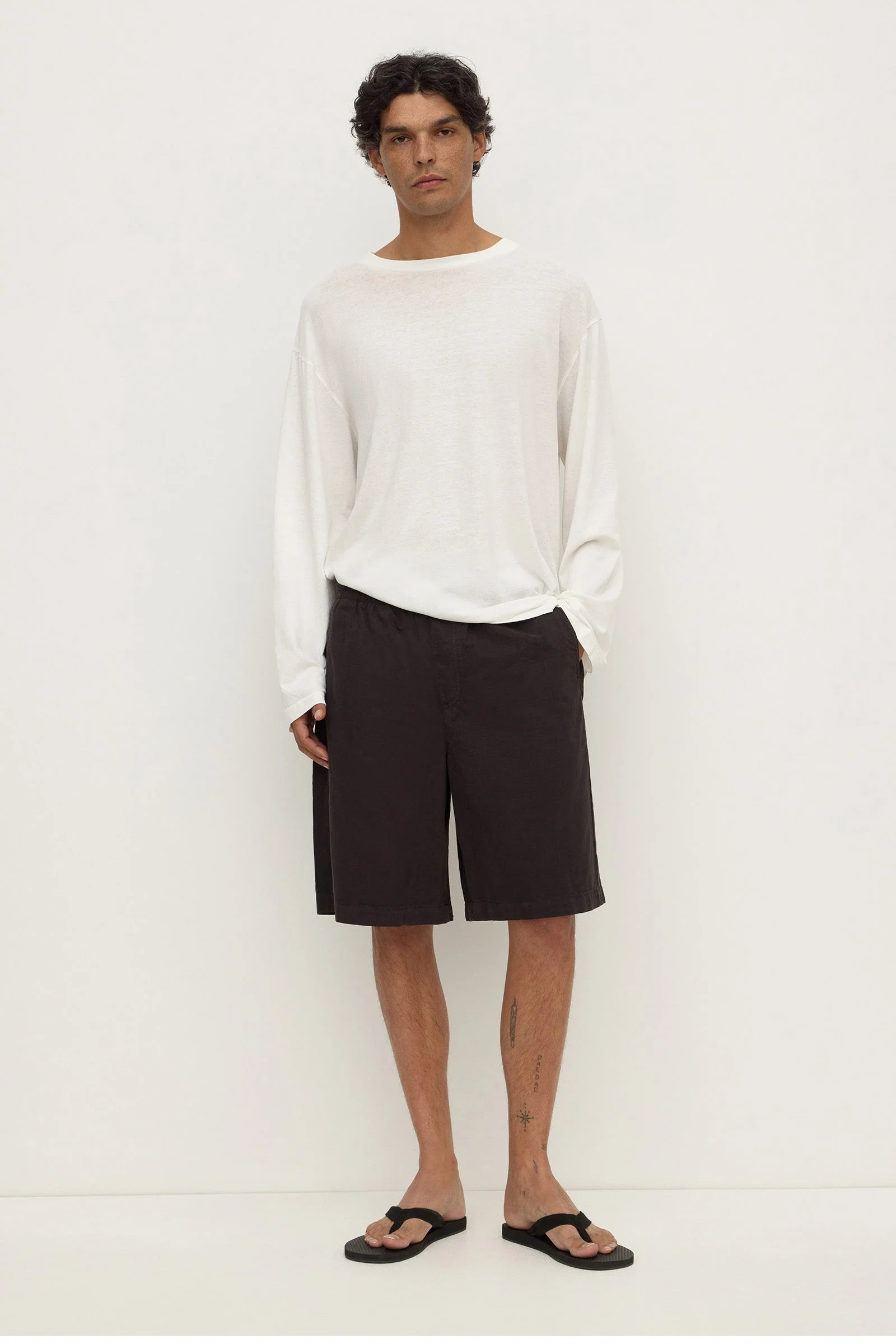 Washed Black Cotton Ripstop Short