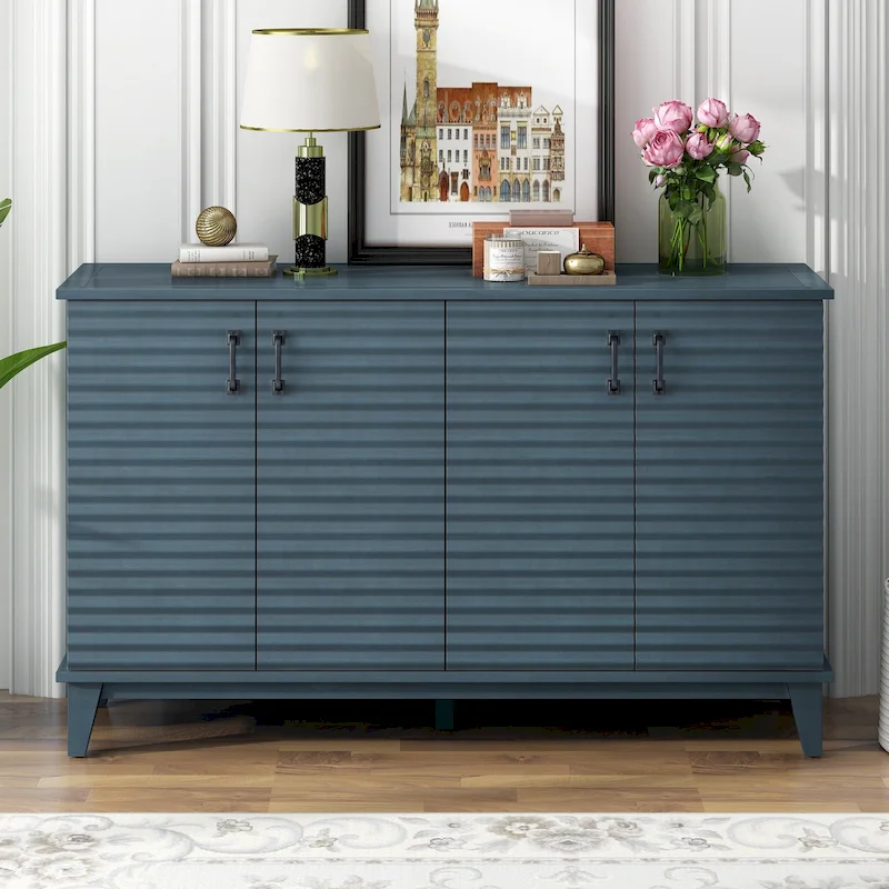 Modern 4-Door Sideboard with Large Storage Buffet with Adjustable Shelves and Metal Handles