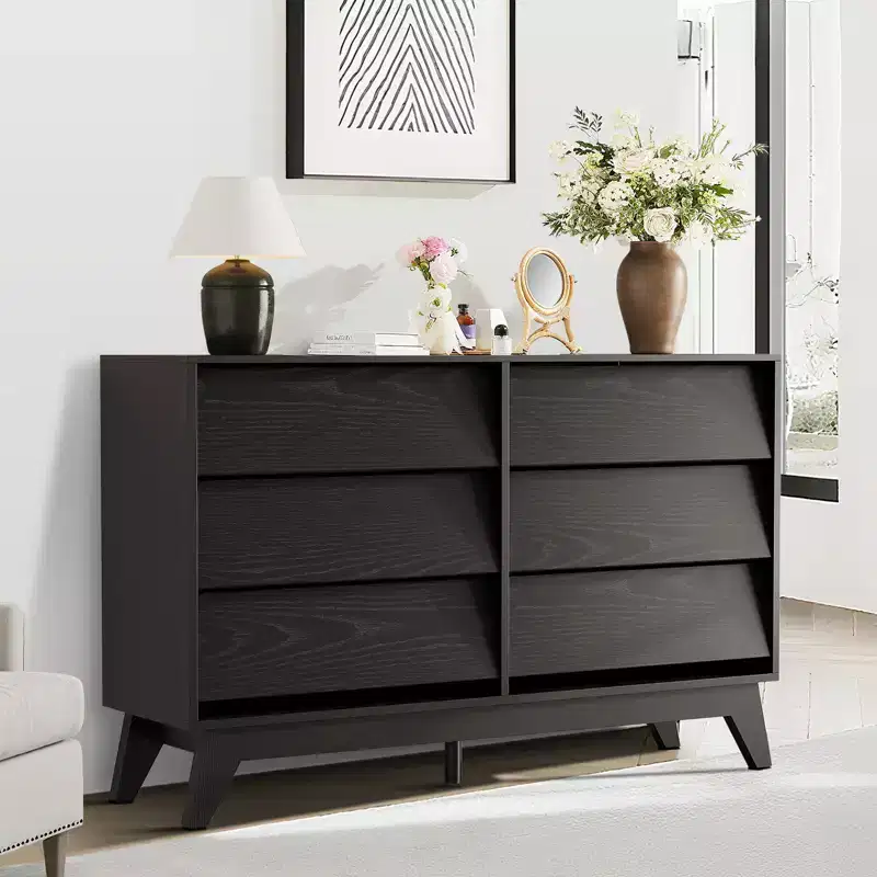 COZONY 6-Drawer Fluted Wooden Dresser  Modern Nightstand & Storage Chest for Bedroom & Living Room