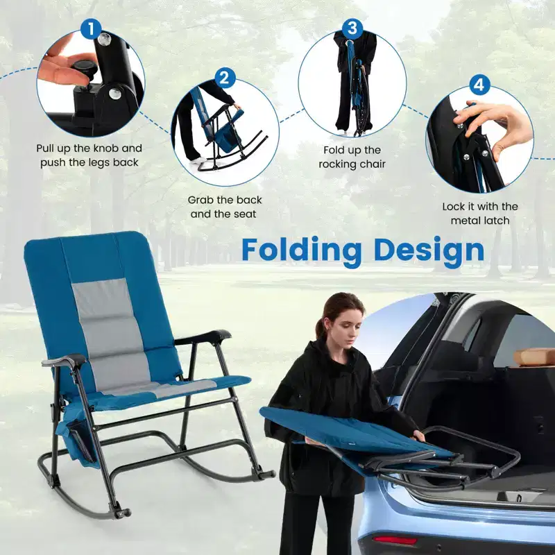 Costway Set of 2 Padded Folding Rocking Chairs Patio Garden Yard Camping Red/Blue