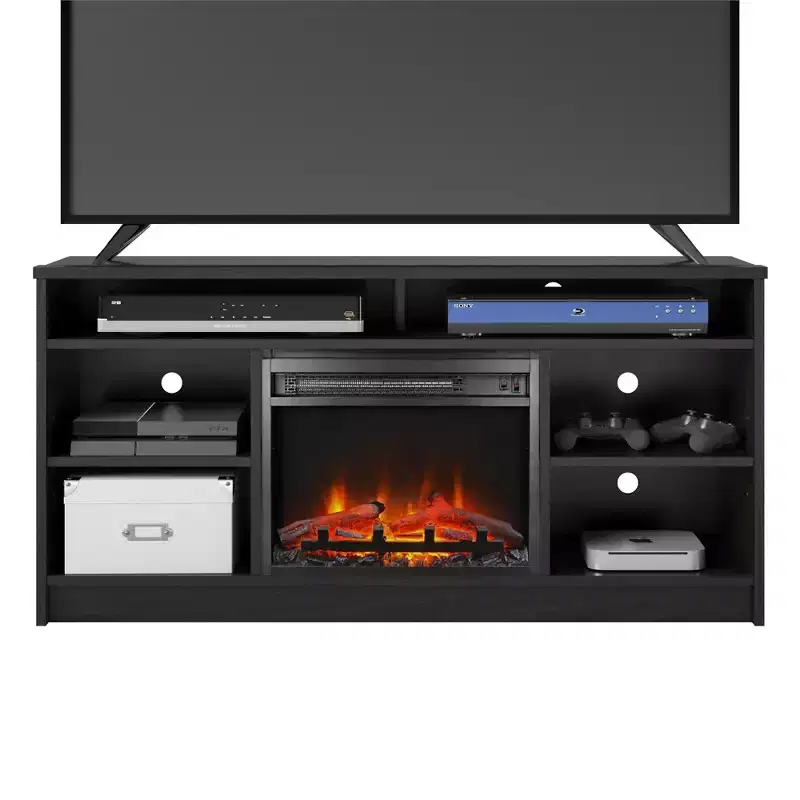 Ameriwood Home Hendrix 65 TV Stand with Electric Fireplace Insert and 6 Shelves