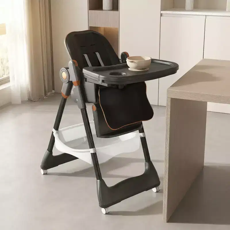 Portable Adjustable High Chair  Infant to Toddler Feeding Seat (0-6 Years) with Locking Wheels, 5-Point Belt & Easy-Wipe Design, for Home