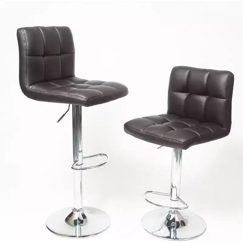 Roundhill Furniture Swivel Elegant PU Leather Modern Adjustable Hydraulic Barstools, Brown, Set of 2