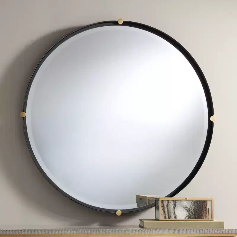 34 Gold and Matte Black Round Wall Mirror
