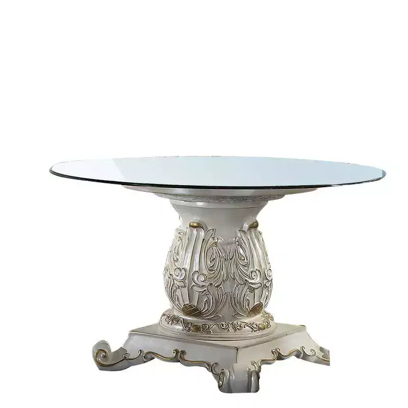 Dining Table, Antique Pearl Finish, Pedestal Base, Seats 4