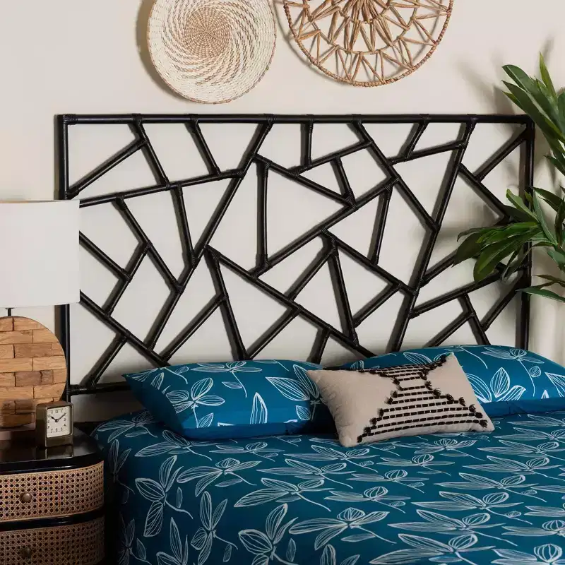 bali & pari Queen Size Frydel Rattan Standalone Headboard Black