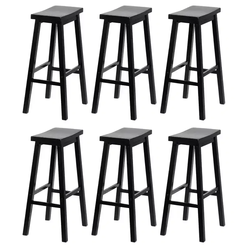 PJ Wood Classic Saddle Seat 29 Inch Tall Kitchen Counter Stools, Black (6 Pack)