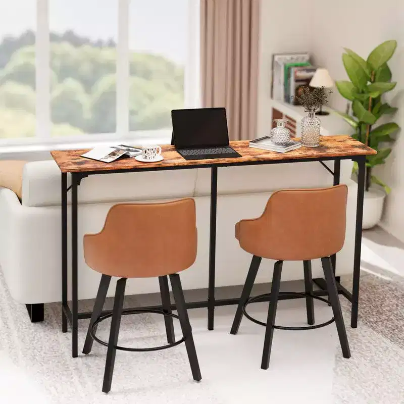 Karl Home 63'' Counter Height Bar Dining Table with Metal Frame , Pub Sofa Table for Kitchen and Living Room